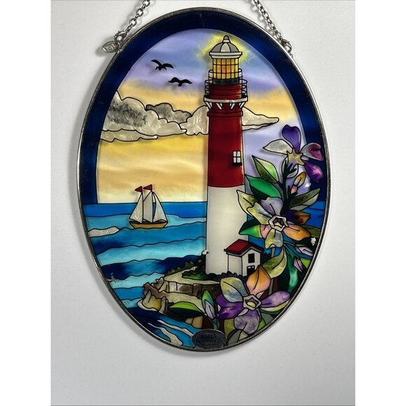 Amia Sun Catcher Floral Lighthouse Oval Hanging Decor Nautical Coastal Beach - Picture 7 of 8